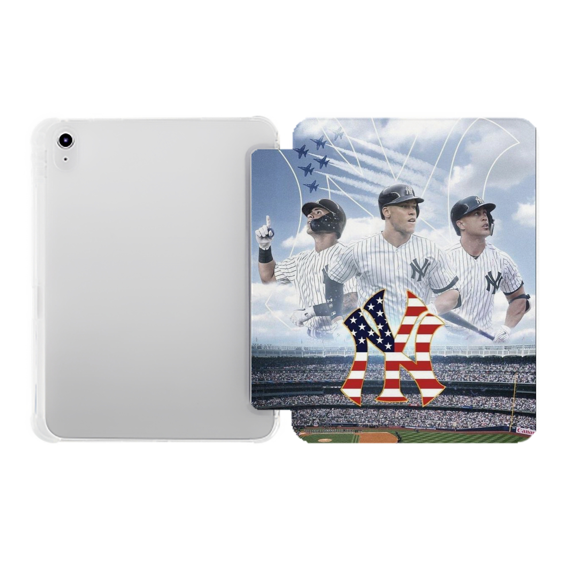 New York Yankees 161 Premium Tri-Fold PU Leather & Silicone IPad Case With Pencil Slot – Fits 9.5,10.5,10.9 – Adjustable Stand, Slim, Protective